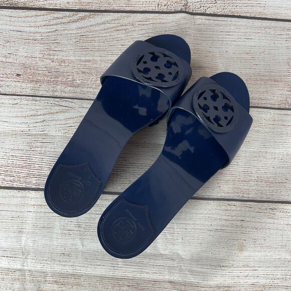 Tory Burch Miller Womens Sz 9.5M Platform Slides Wedges Navy Blue - Picture 7 of 9